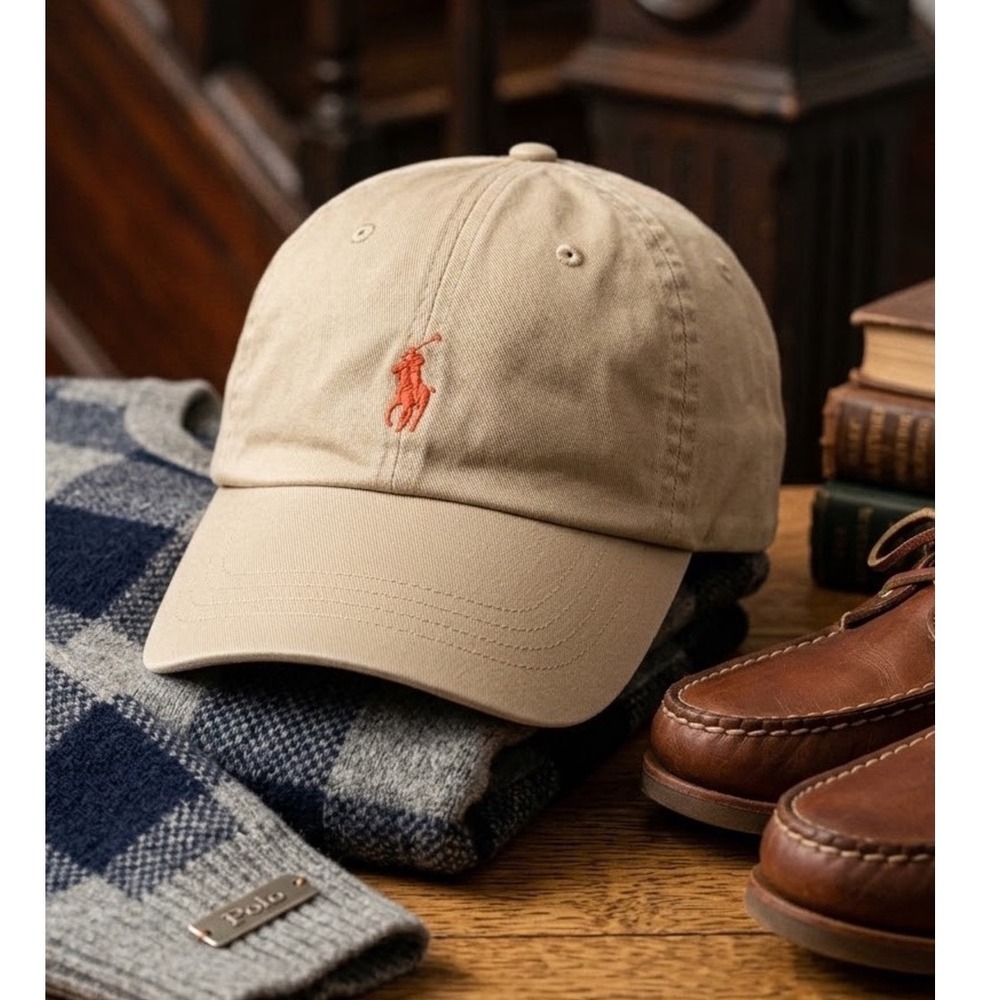 Polo Ralph Lauren Khaki Beige Orange Pony Cotton Baseball Cap Preppy Elevated